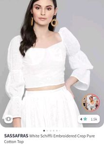 White Embroidered Crop Top
