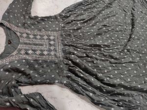 Gray Polka Dot Anarkali Kurta