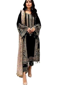 Semi Stitched Pakistani Suit Black Embroidered