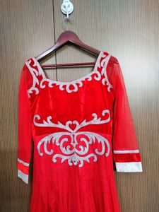 Red Velvet And Net Ethnic Suit |  Size 38