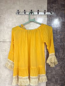 Boho Yellow Fringe Top