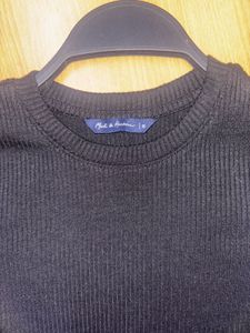 Black Ribbed Tie-Front Top