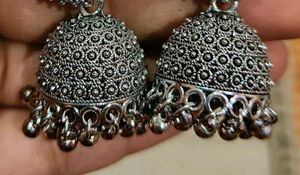 Silver Tone Jhumka Earrings