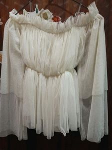 White Floral Top With Beautiful Sleeves