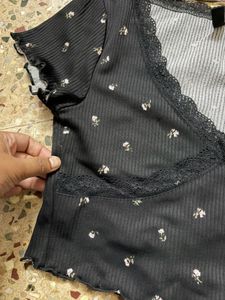 Floral Lace Trim Crop Top