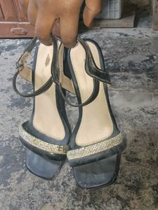 Stylish Black Heels with Rhinestones