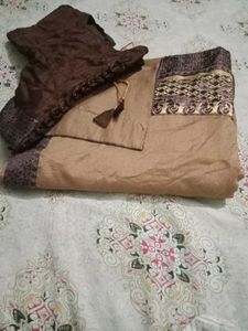 Brown Embroidered Saree With Designer Blouse