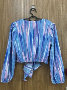 Blue Striped Tie-Front Crop Top