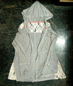 Maurices Gray Lace Hoodie Cardigan