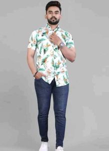 Tropical Print Button-Down Shirt