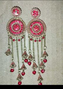 Vibrant Red Kundan-Style Dangler Earrings