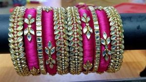 Trending Silk Thread Kundan Stone Bangles Set