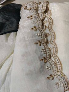 Embroidered White Saree