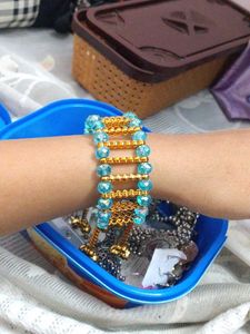 Teal & Gold Beaded Coil Bracelet