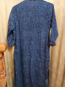 White Doted Mid Slit Blue Kurta