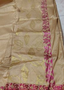 Cream and Pink Saree