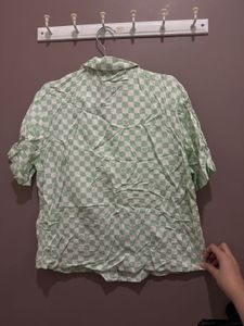 Printed Green Checkered crop Shirt