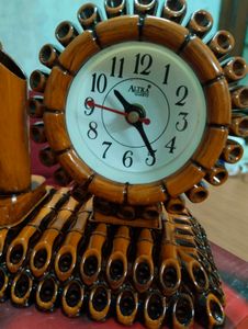 Bamboo Desk Organizer with Clock
