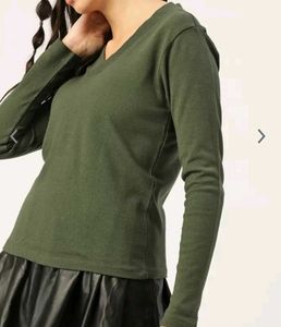 Dressberry Olive Green Solid Pullover