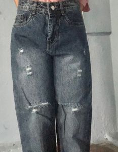 Trendy Blue Torn Denim Jeans - Strai