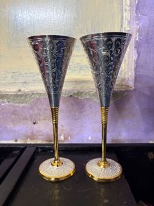Vintage Silver & Gold Etched Wine Glasses