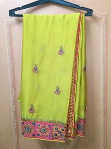 Lime Green Heavy Border Work Saree