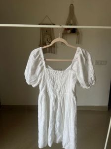 Puff sleeves Eyelet White Mini Dress