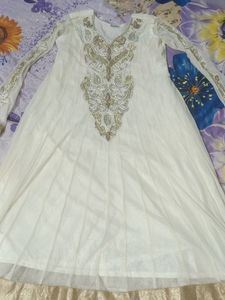 Elegant White &amp; Gold Anarkali