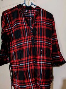 Red and Black Plaid Blouse