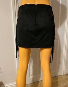 Zara Black Faux Soft Suede Laces Tassel Mini Skirt