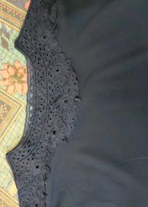 Navy Lace Trim Top
