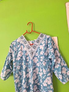 Floral Print Blue Kurta