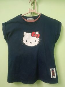 Navu Blue T Shirt With Meow Design