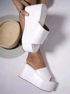 White Platform Wedge Mules