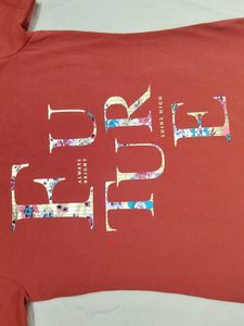 Coral &#39;Future&#39; Graphic and Blue Striped tee