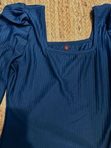 Blue Square Neck Top