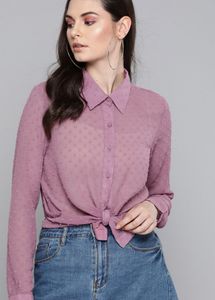 Mauve Swiss Dot Button Down