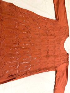 Women&#39;s Embroided Long Coral Kurti