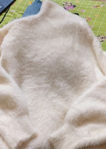 Beautiful White Turtle Neck Fur Sweater