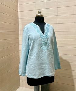 Imported Handwork Embroidered Light Blue Top