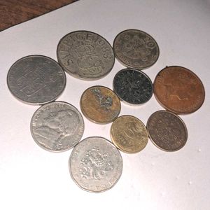 10 Vintage Foreign Coins