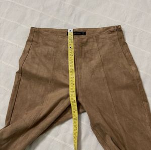 Zara Faux Suede Ankle Zip Skinny Leg Stretch Pants