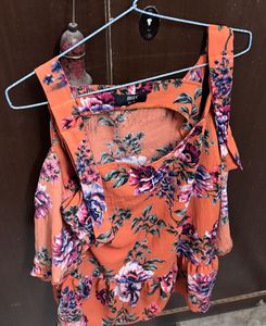 Floral Orange Cold Shoulder Top