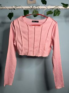 Shein Pink Long Sleeve Paneled Crop Top