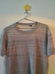 Grey Mesh Striped Top