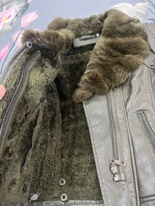 olive Fur Collar Leather Jacket