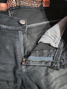 Dark Grey Regular Fit Distressed Jeans