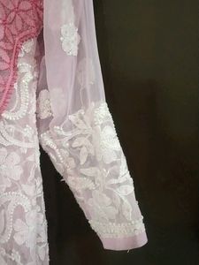 Chikankari Kurti With White And Pink Colour
