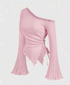 Pink One-Shoulder Long Sleeve Top