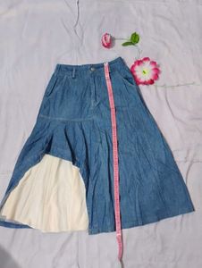 Asymmetrical Denim Skirt(Waist-26) Stretchable